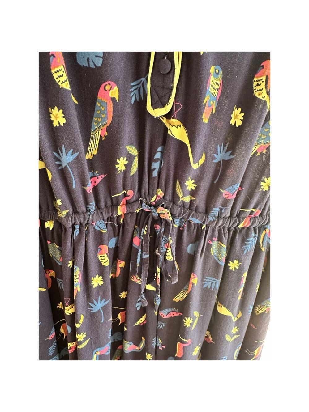 ModCloth Dress Novelty Navy Blue Cafe Au Soleil Tropical Birds Sleeveless Medium - Picture 9 of 14